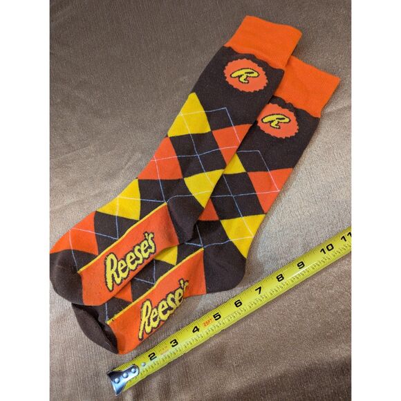 Reese’s Peanut Butter Cups Argyle Crew Socks Adult Novelty Candy Brand - Picture 1 of 1